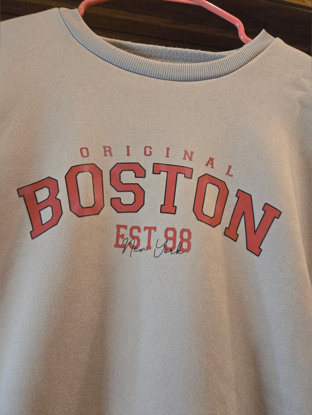 SHEIN Light Tan Sweatshirt with Red Boston Graphic - Picture 2 of 16
